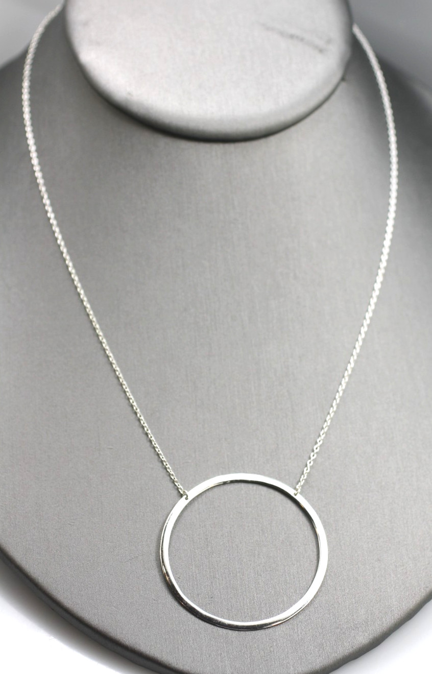 Sterling silver 925 minimalist style 1 1/2″ circle pendant chain 16-18″ Necklace