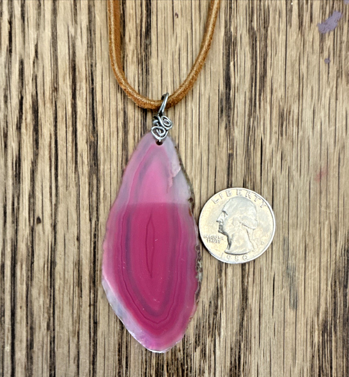 AMAZING PINK AGATE SLICE NECKLACE oneofakind Boho Festival Earthy Nature Hippie