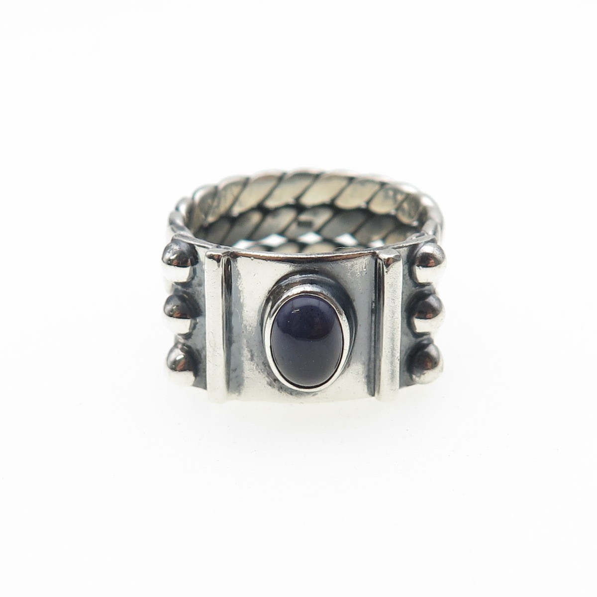 925 Sterling Silver Vintage Real Iolite Modernist Oxidized Ring Size 7.25