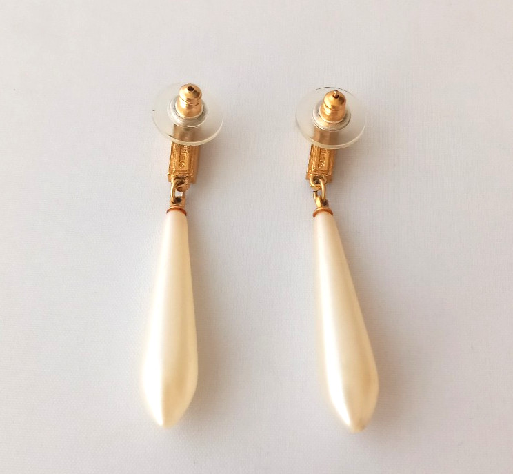 RICHELIEU Faux Pearl and Rhinestone Dangle Drop Pierced EARRINGS Vintage