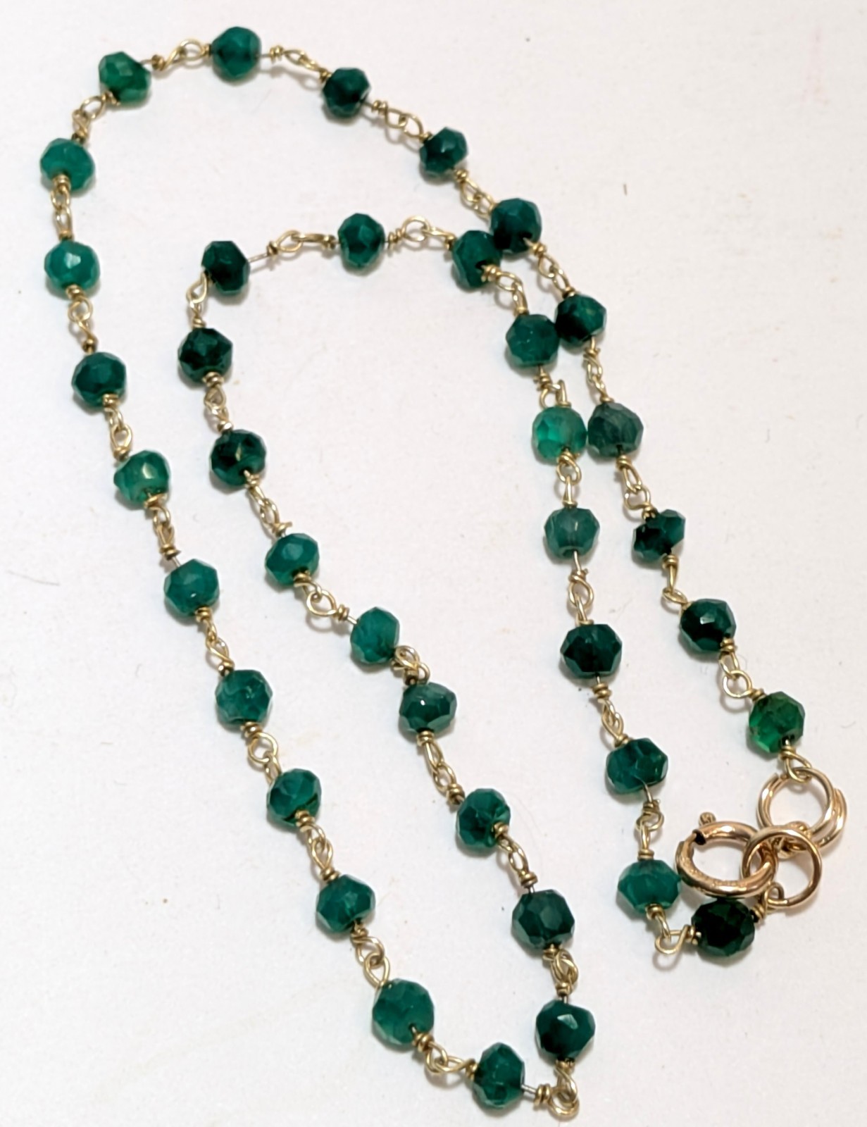 Antique 14K Gold Filled Childs Green Stone Beaded Necklace 12 1/4″