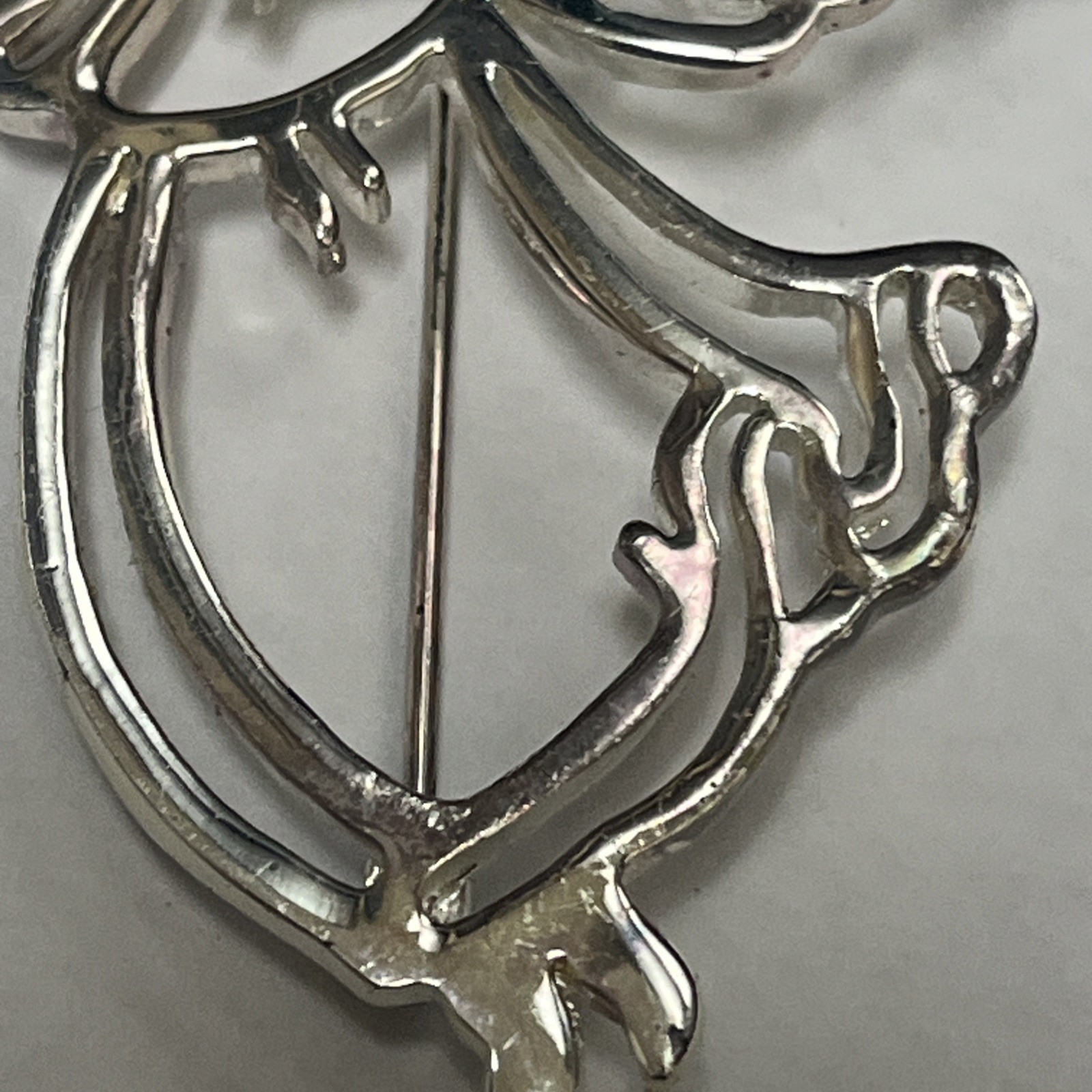 Vintage Silver Halo Angel With Wings & Blowing Trumpet Brooch Lapel Pin Costume