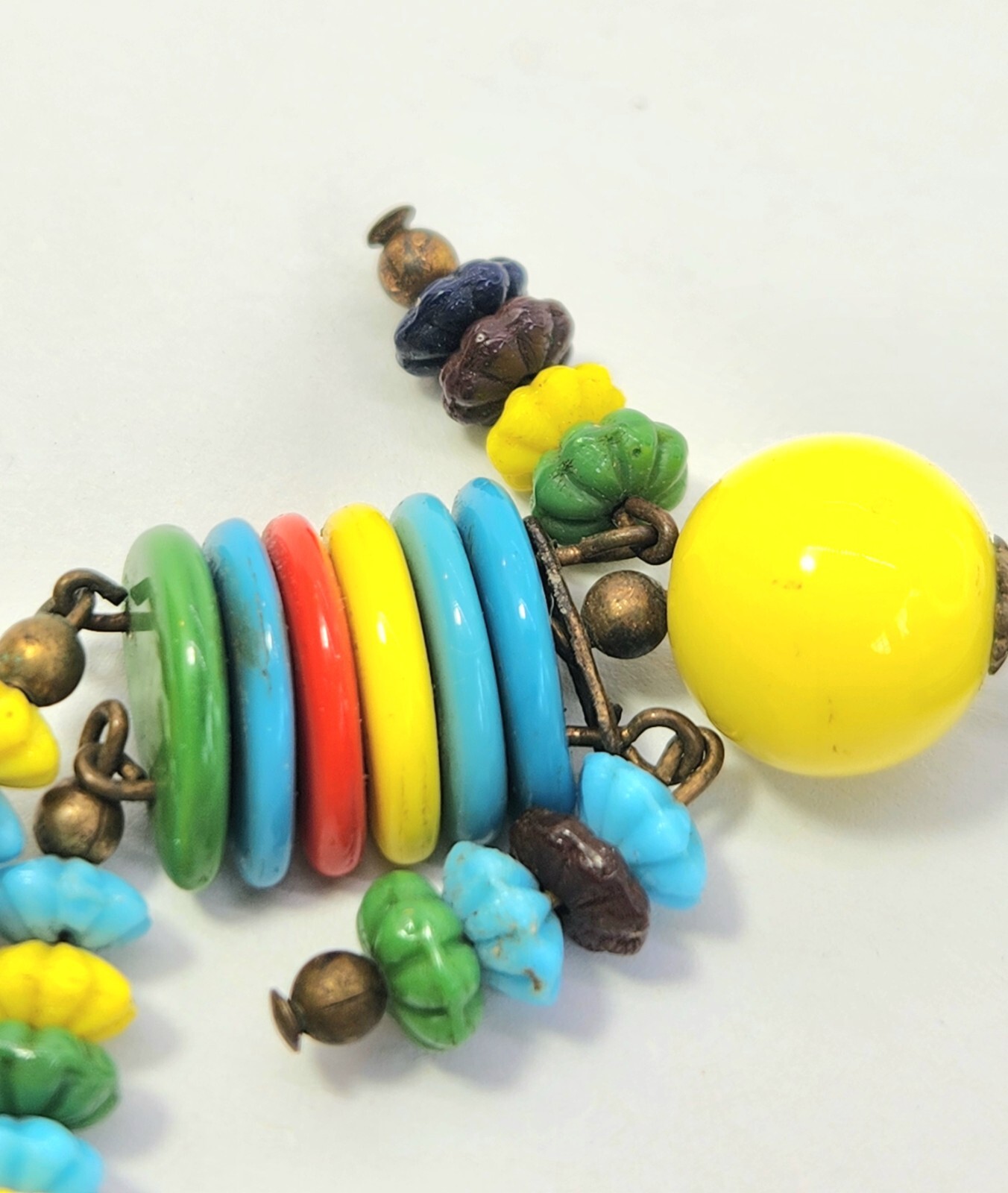 Vtg Brooch Pin Multicolor Glass Bead 3″ Man Person Figural Unsigned Haskell?