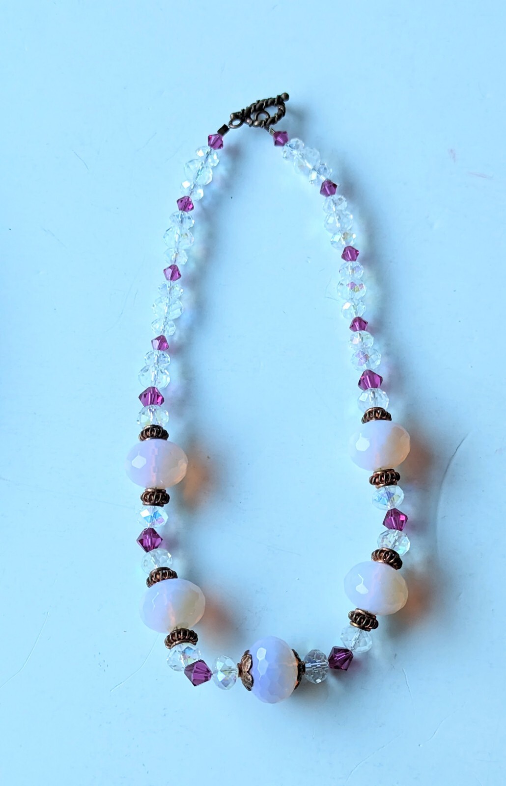 Stunning Artisan AURORA BOREALIS Glowing Milky PINK Bead 18″ NECKLACE
