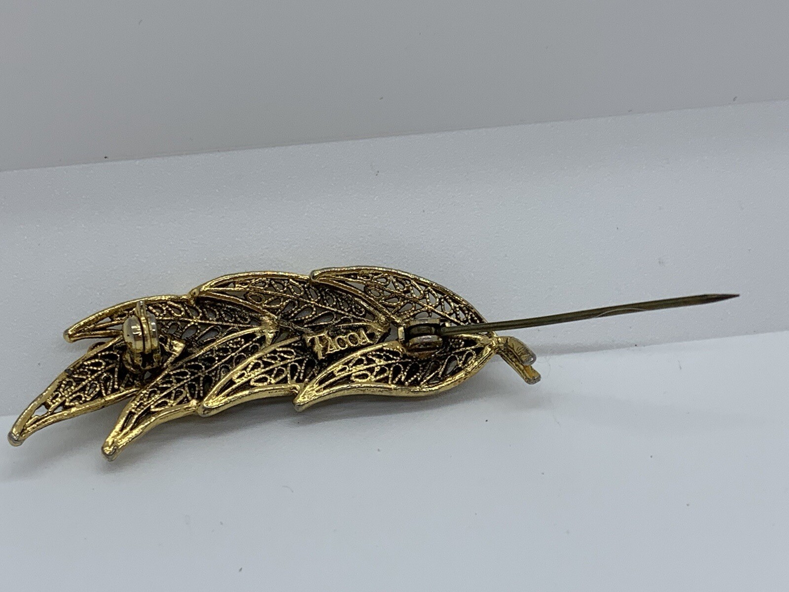 Vintage Tacoa Brooch Pin Gold Tone Filigree Seed Pearl Leaf Floral Costume READ
