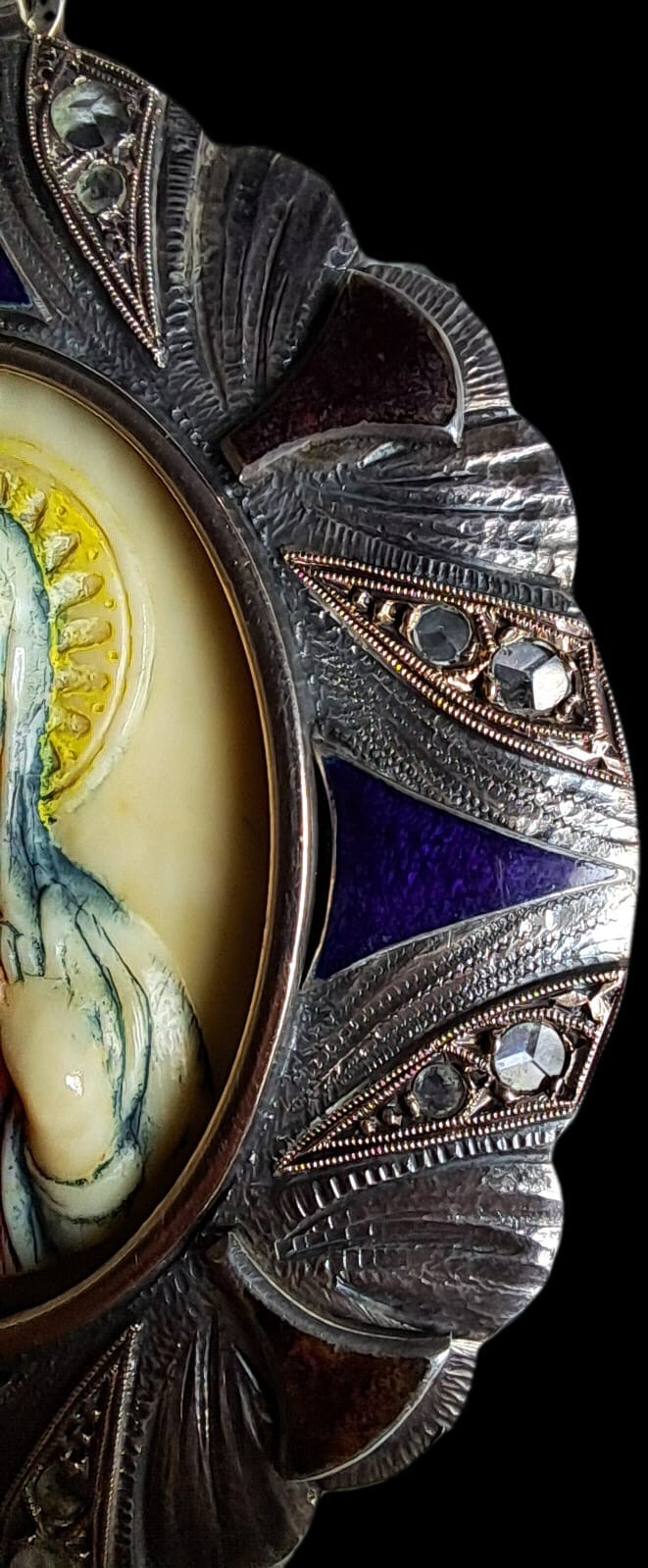 Fine Antique Art Nouveau Silver Gold Enamel Virgin Mary Madonna Pendant Ca 1900