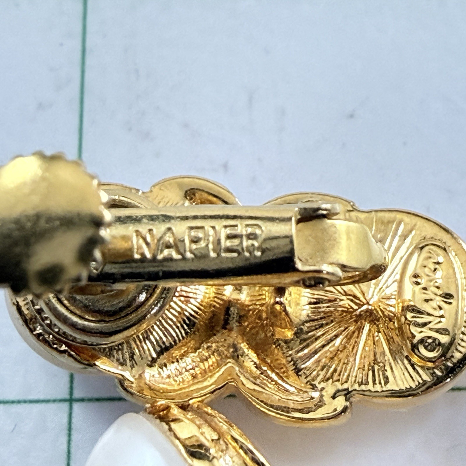 Vintage NAPIER Faux Pearl Gold Tone Adjustable Clip on Earrings