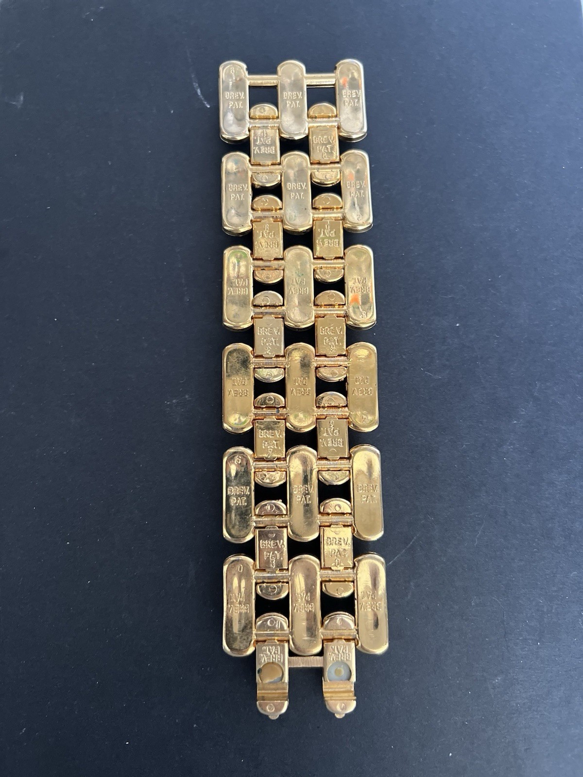 Vtg Italian Bracelet Brev. Pat. gold Plate 1960s Mid Century 8″ (CLASP DAMAGED)