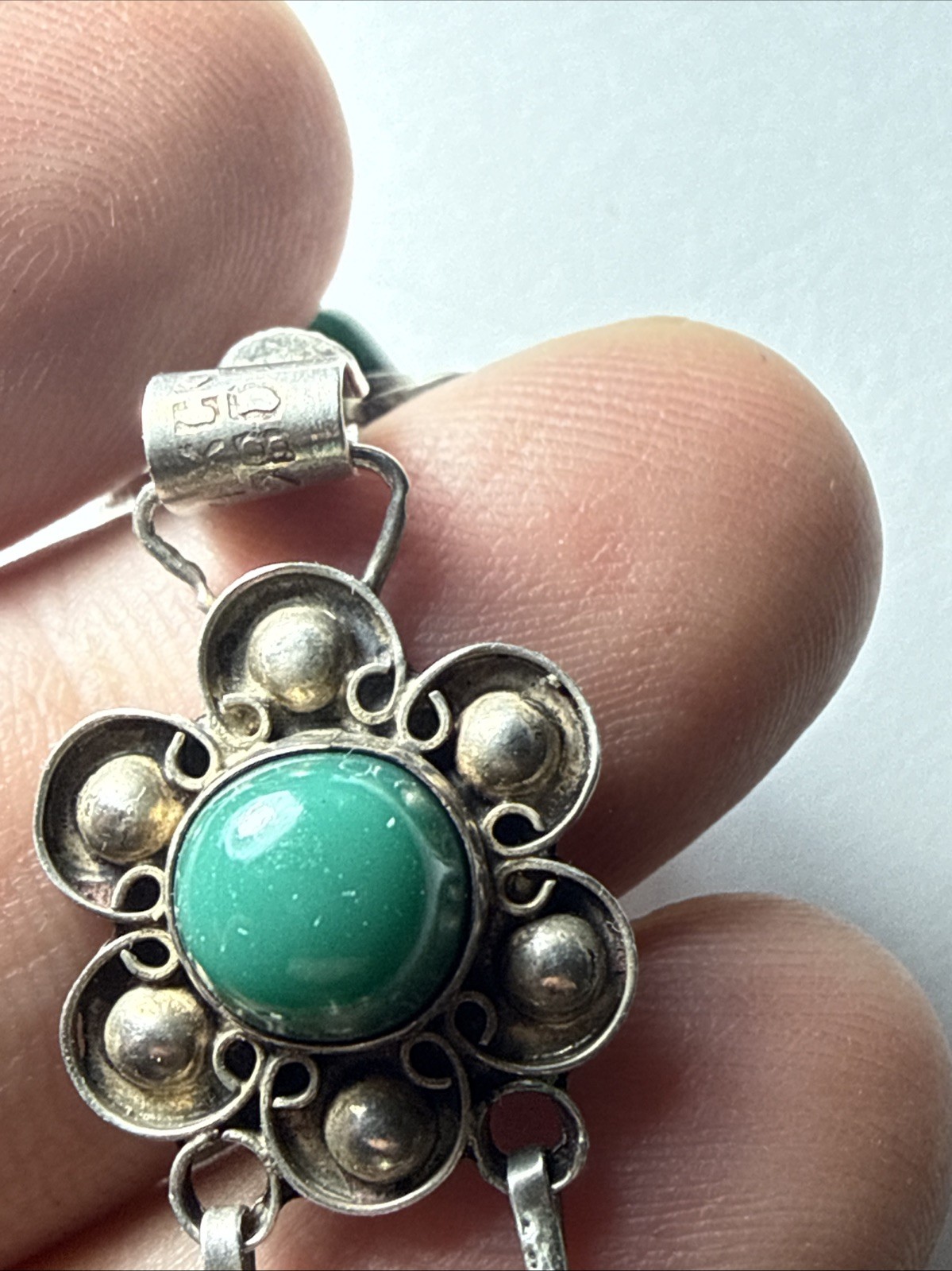 bracelet Taxco Mexico 980 Silver Better Than 925 Sterling Green Onyx Vintage 7.5