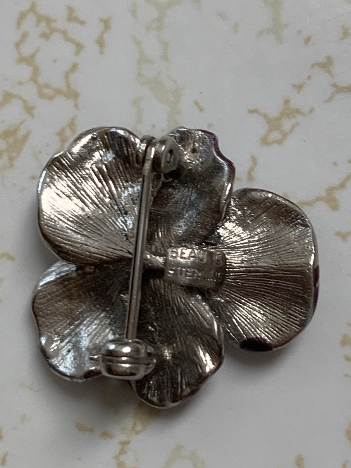 VINTAGE STERLING SILVER BEAU ENAMELED PANSY 925 PIN