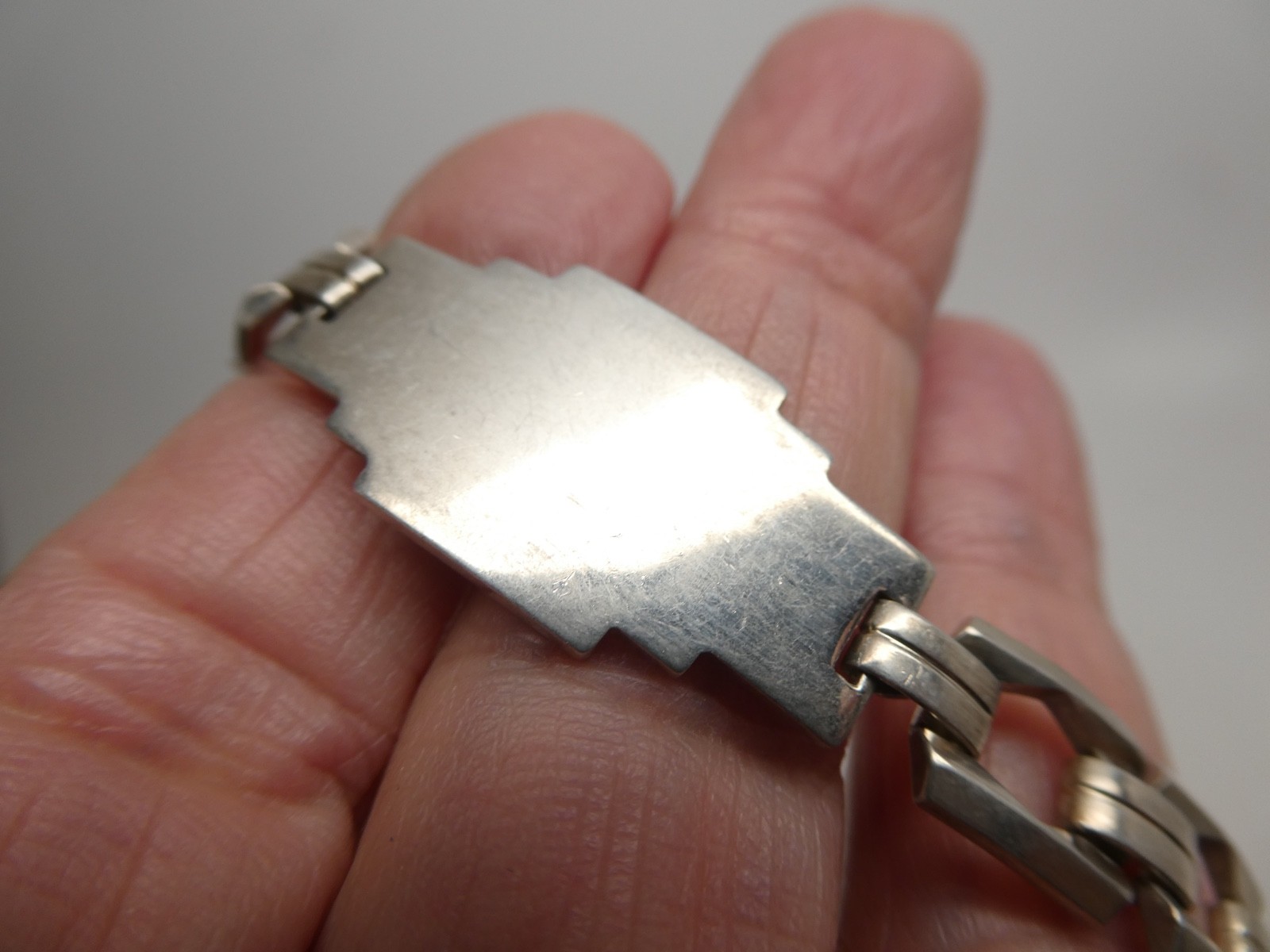 Art Deco Vintage Sterling Silver 925 Linked BLANK ID Bracelet Size 7.25″