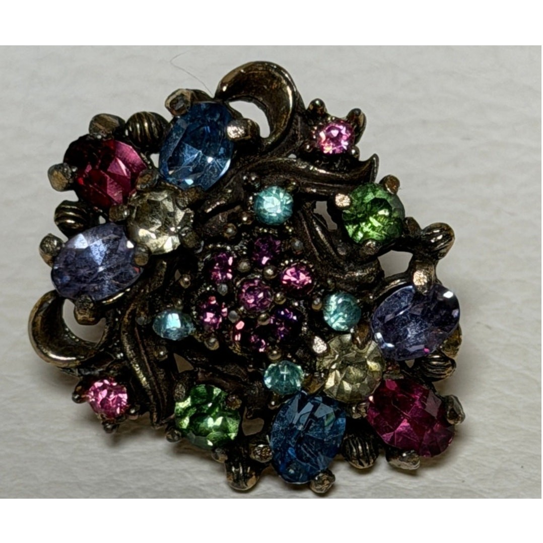 Signed Holly Craft Vintage Multi-rhinestone Earrings
