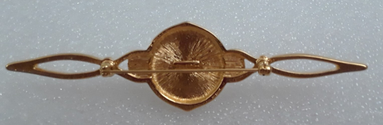 Monet Gold Tone Large Faux Pearl Bar Pin Brooch 4 in Long