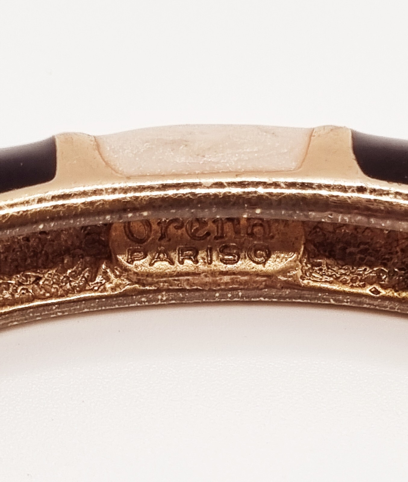 Orena Paris Bracelet fashion costume vintage 1980’s Gold Toned Signed Black Ecru