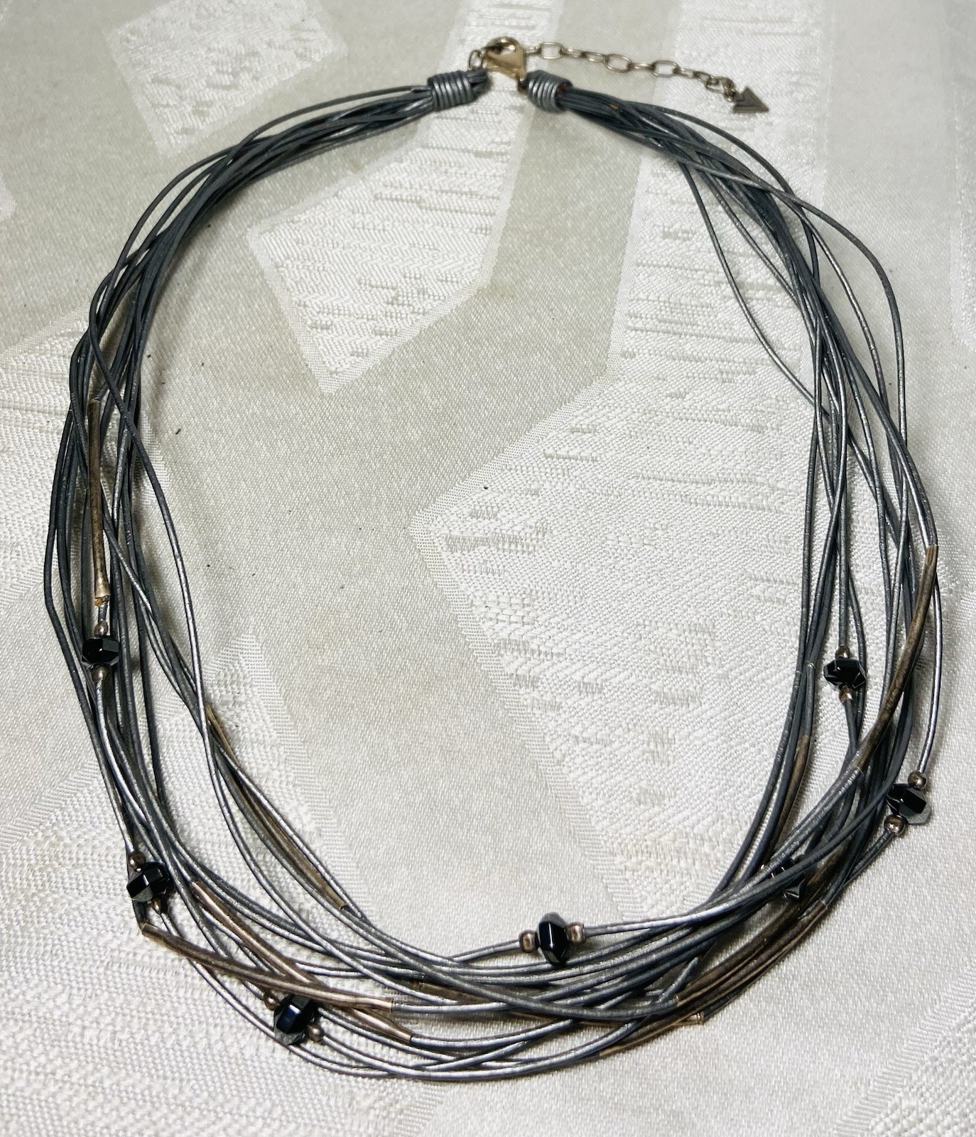 Silpada 925 Sterling Silver Multi Strand Leather Cord Necklace Black Bead 18″