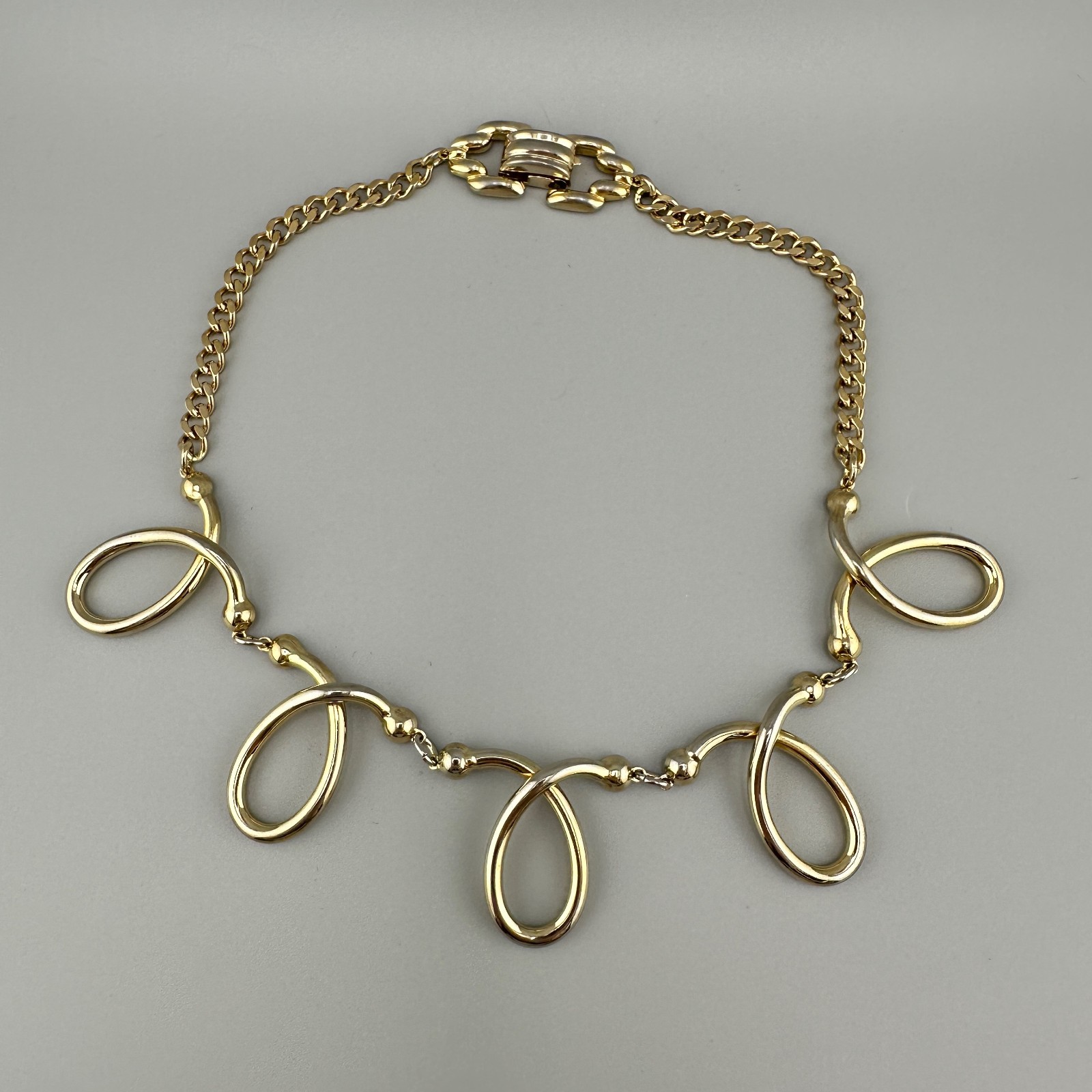 Vintage Chunky Statement Necklace Gold Tone Open Oval Link Retro Collar 1980s
