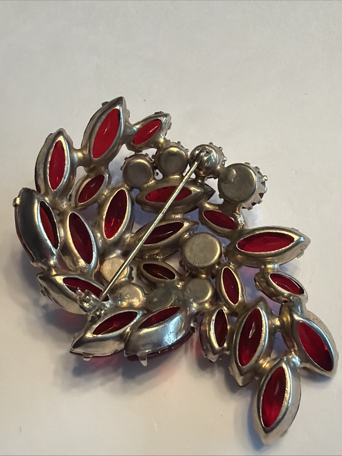 Stunning Vintage Juliana ? Flower Brooch Red Navettes AB Pink Rhinestones K15