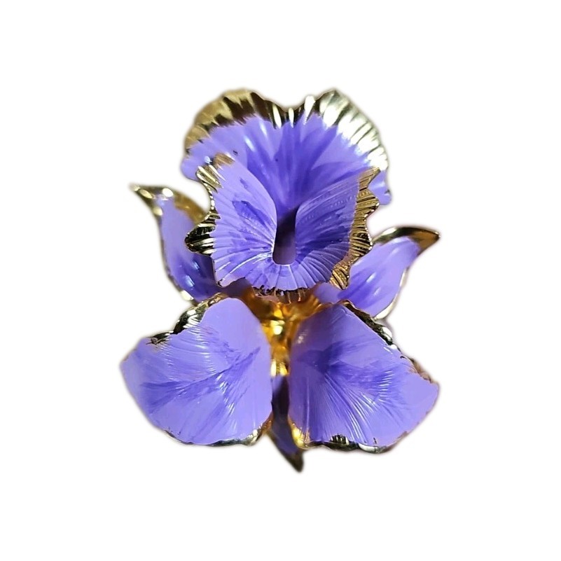 Flower Orchid Purple Enamel Vintage Gold Brooch 1.85″