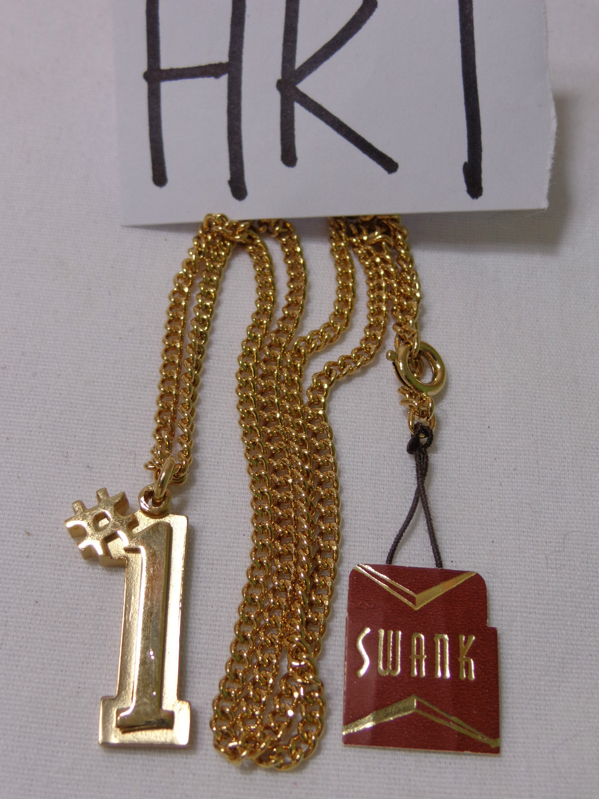 VINTAGE GOLD TONE NECKLACE SWANK 1970’S 1980’S NOS #1 PENDANT ONE FIRST PLACE