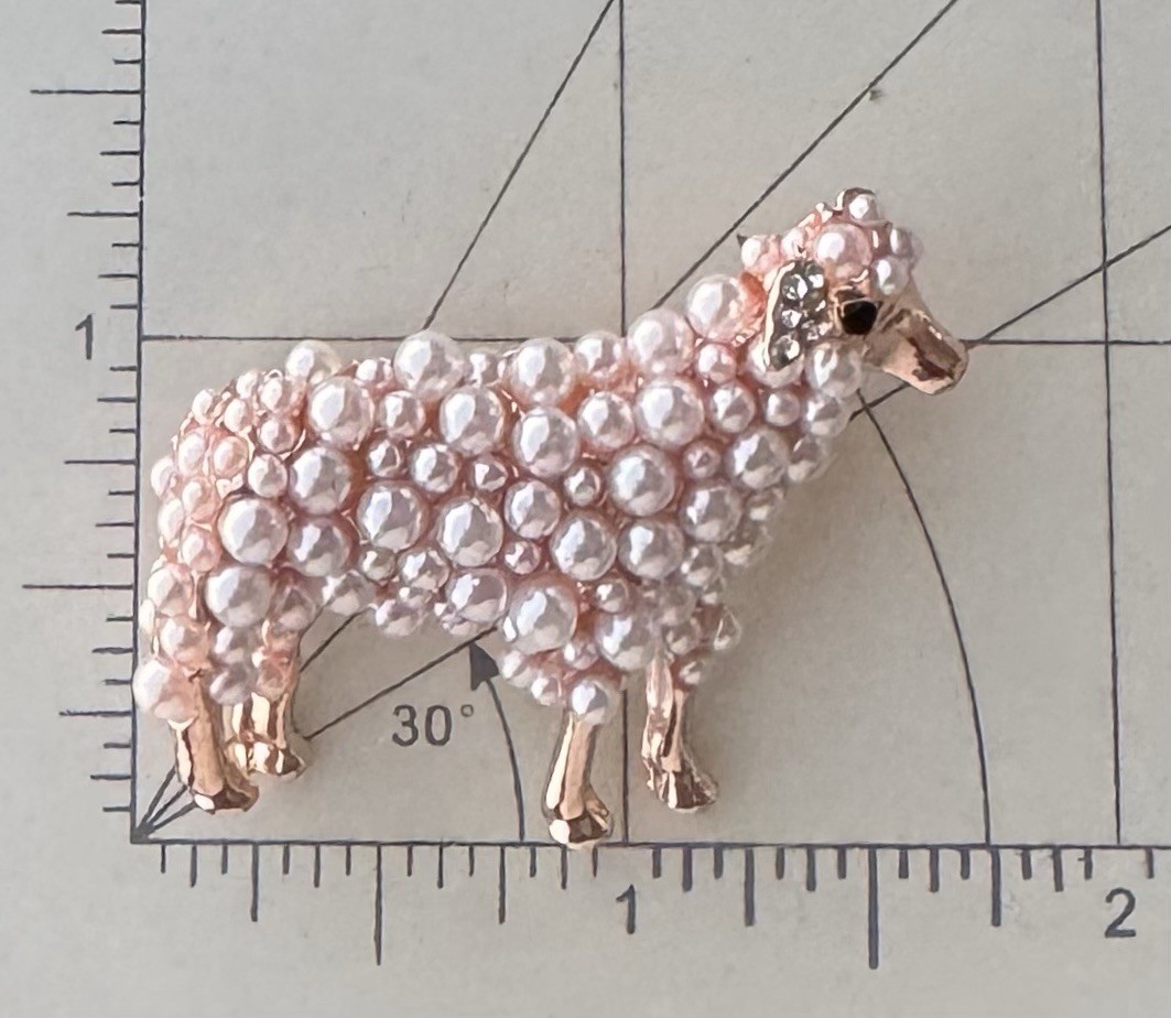 Sheep vintage style brooch enamel on pewter tone metal