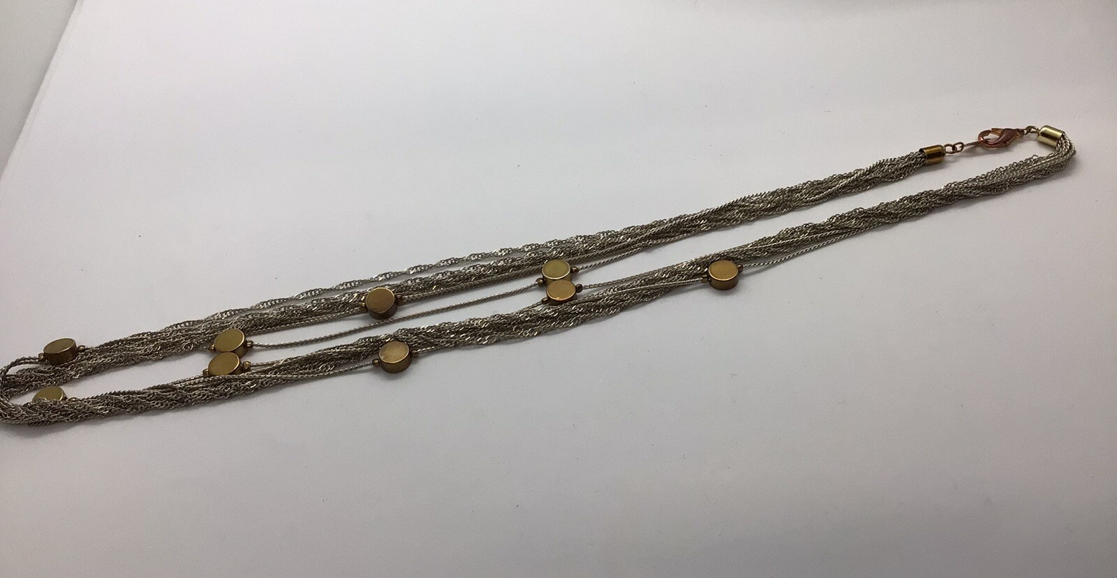 Vntg Necklace Multi (8) Strand GoldTone Small GoldTone Inserts Approx 12” Length