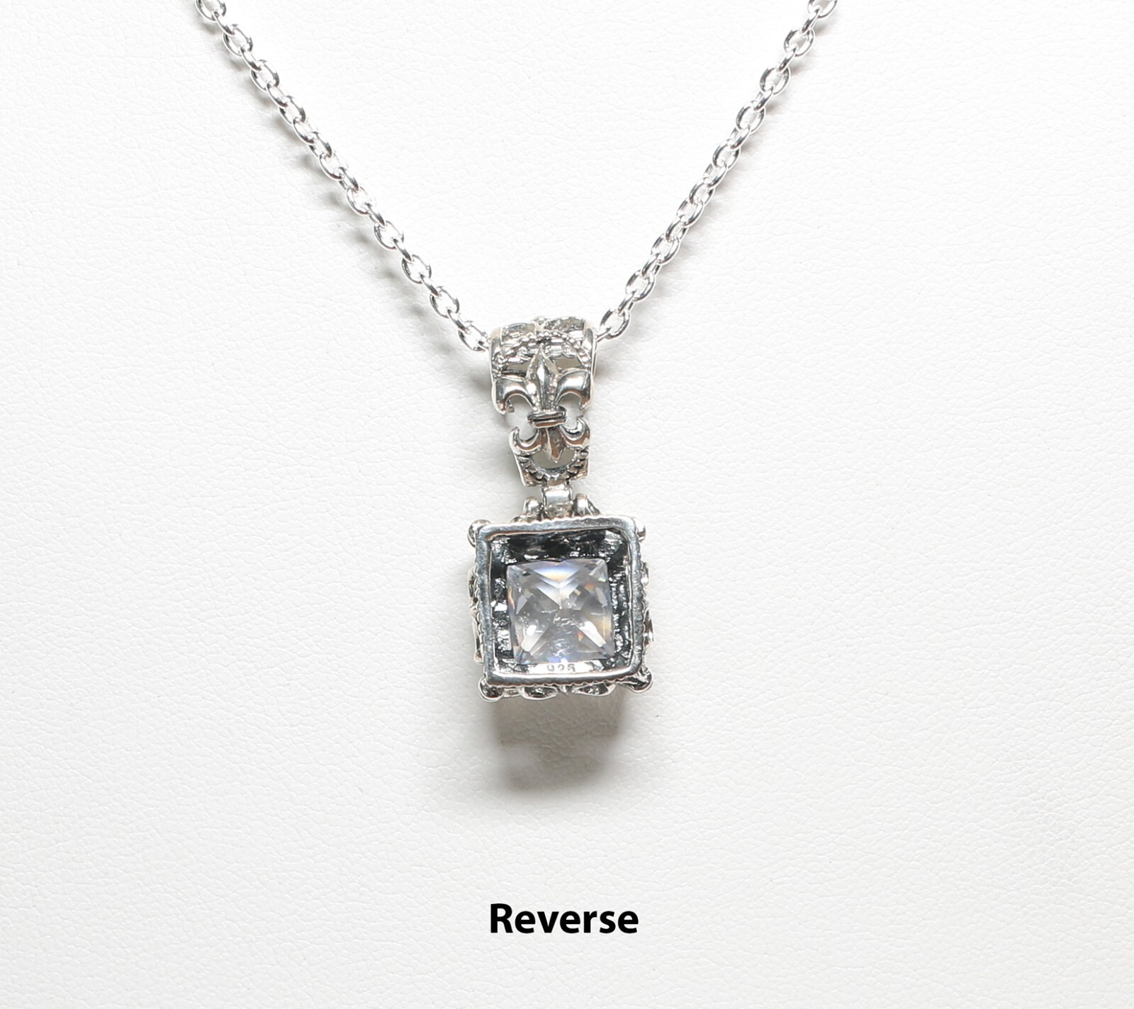 Sterling Silver 5.00ct Square Cut CZ Pendant with 20″ Cable Link Sterling Chain