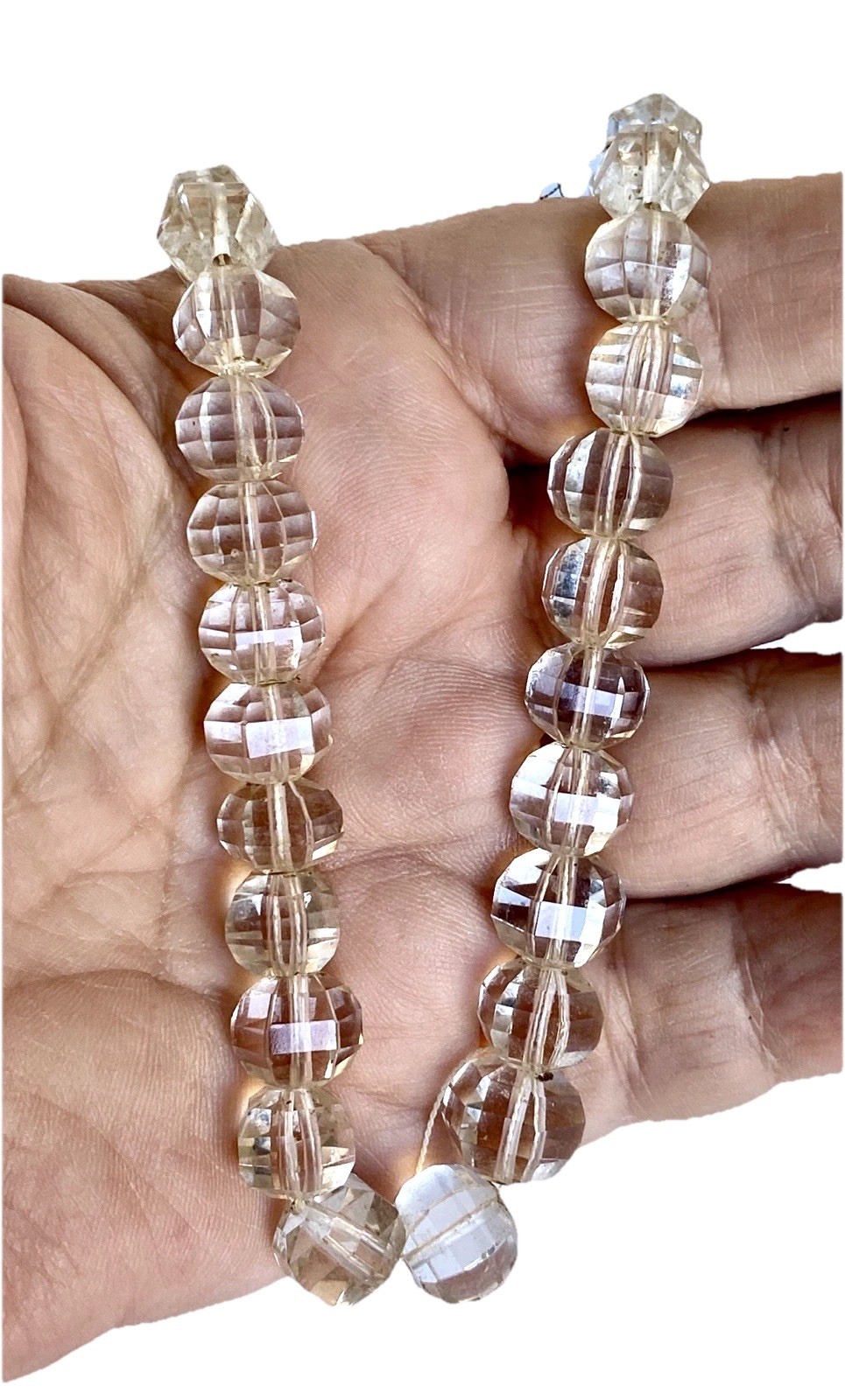 Antique Graduated Clear Unique Faceted Crystal Beaded Necklace, 13″Long