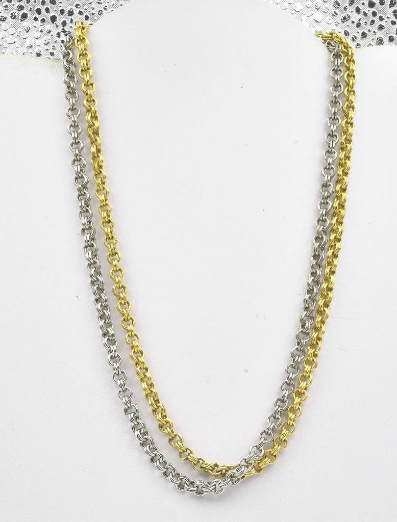 Vintage Yellow & White plated metal KJL Kenneth J Lane Double Rolo Link Necklace