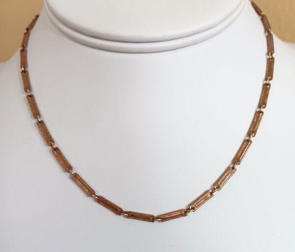 Antique Gold Plate Necklace Fancy Carved Long Bar Link Chain 15″