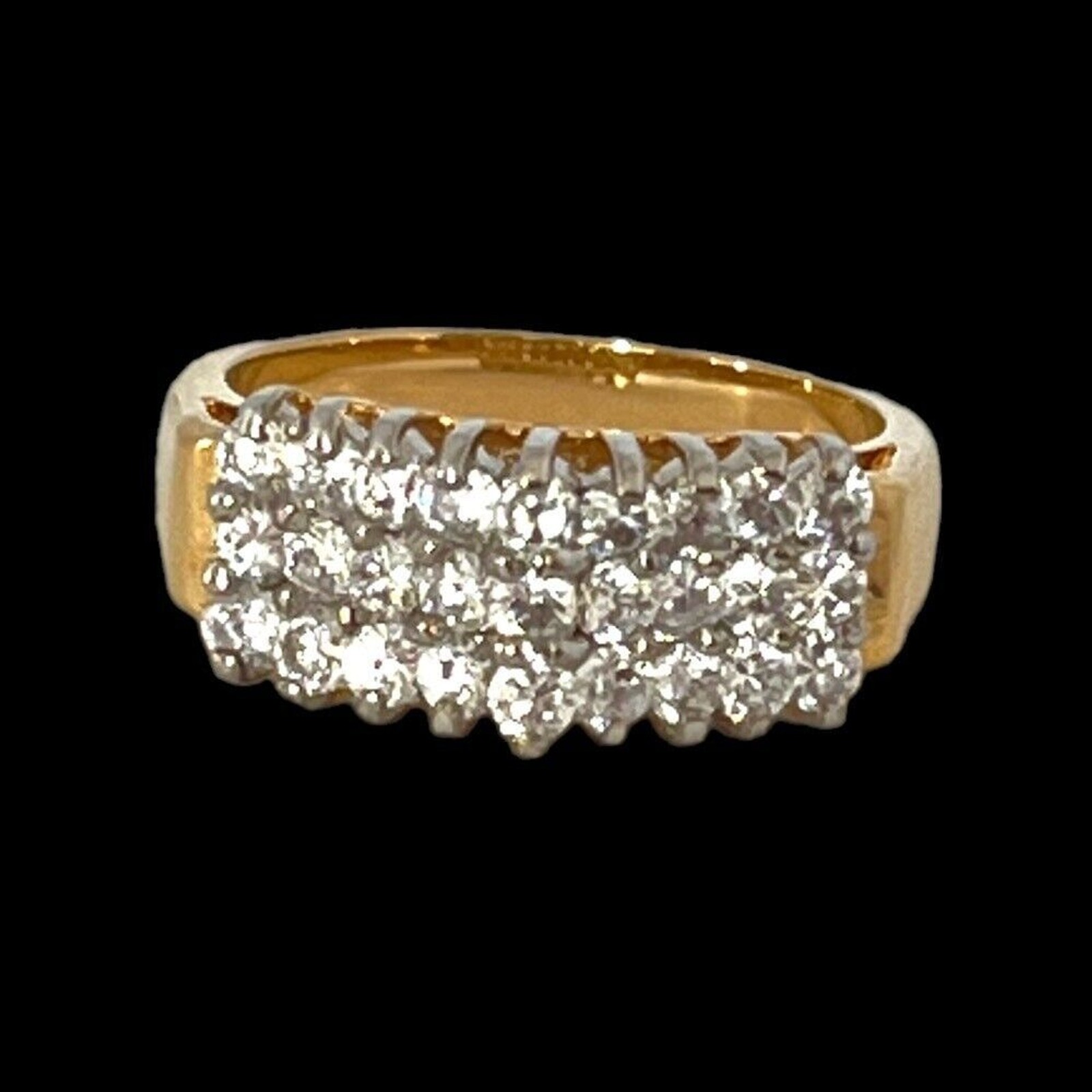 Vintage 1980s Ring Size 6 CZ Cluster Three Row Prong Set Gold Plated – 14M