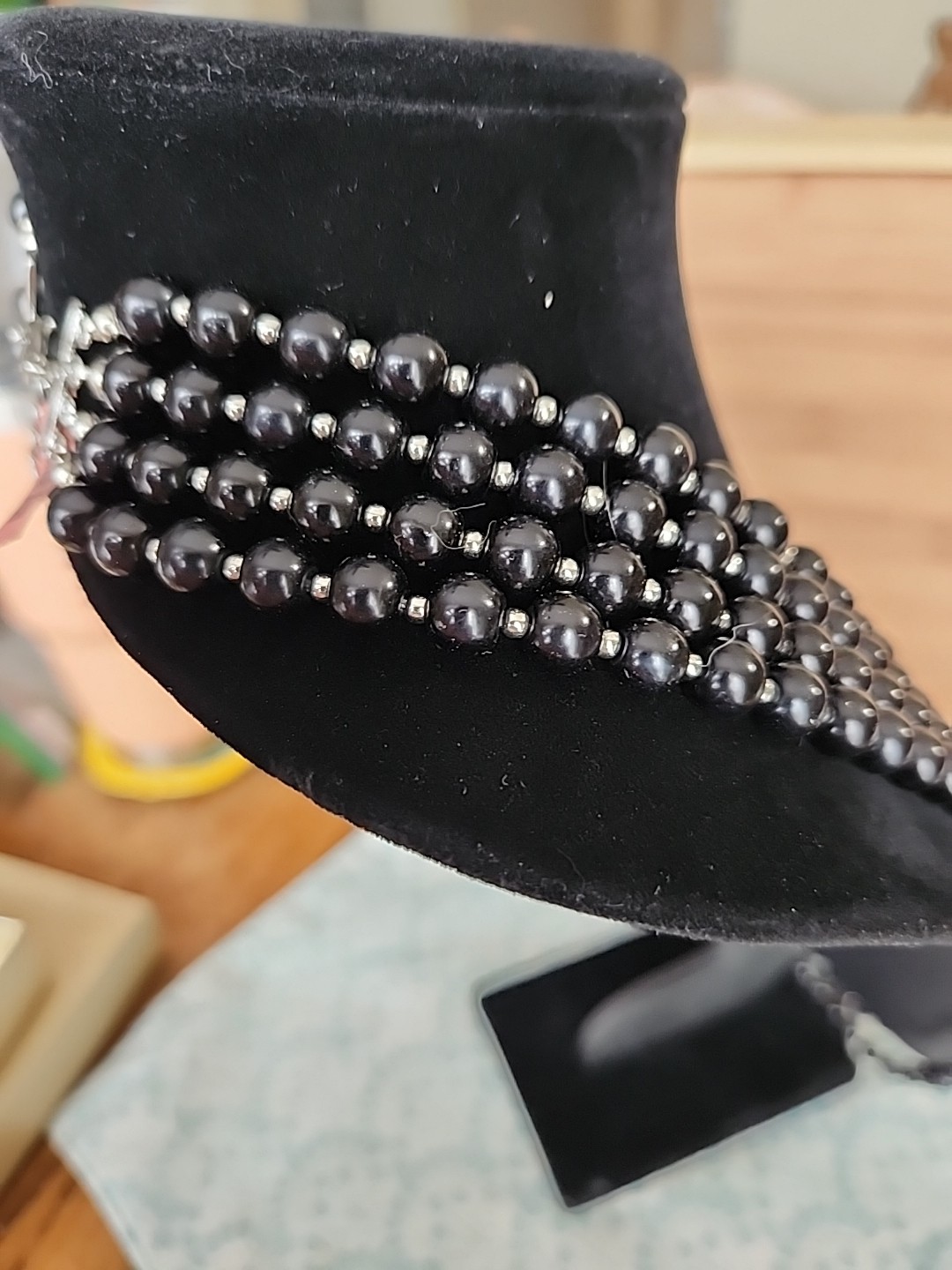 NWT JTV BLACK ONYX MULTI STRAND Long Beaded Necklacew Silver Spacers Statement