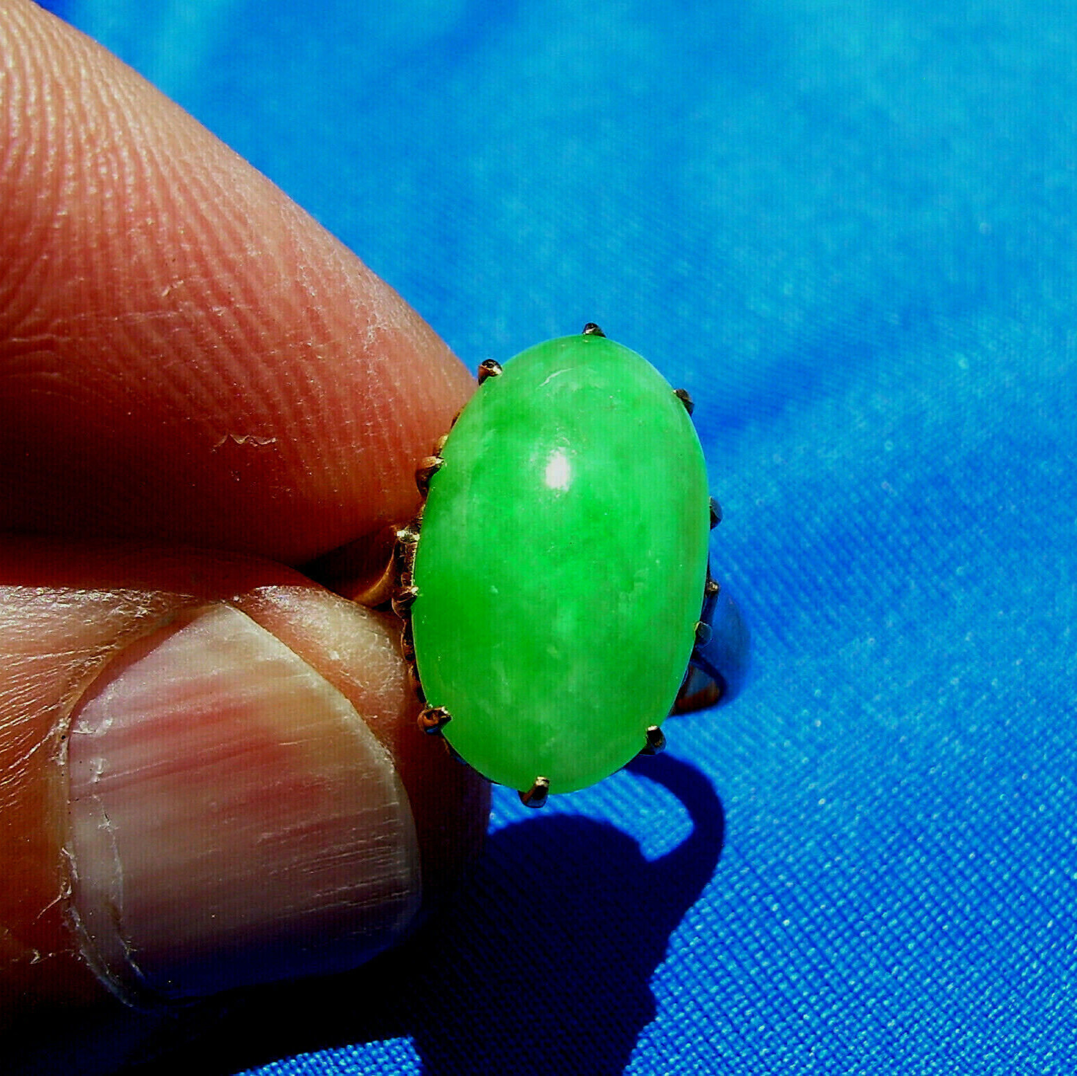 Original EARTH MINED Imperial Green Jadeite JADE Deco Engagement Ring 18K GOLD