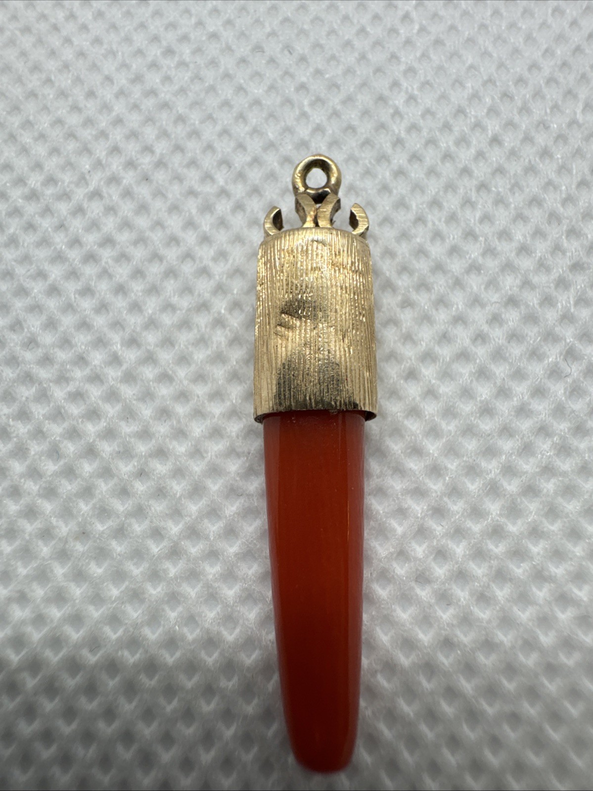Victorian 14k Yellow Gold Red Coral Horn Charm Pendant 2g Vintage, Antique, Rare