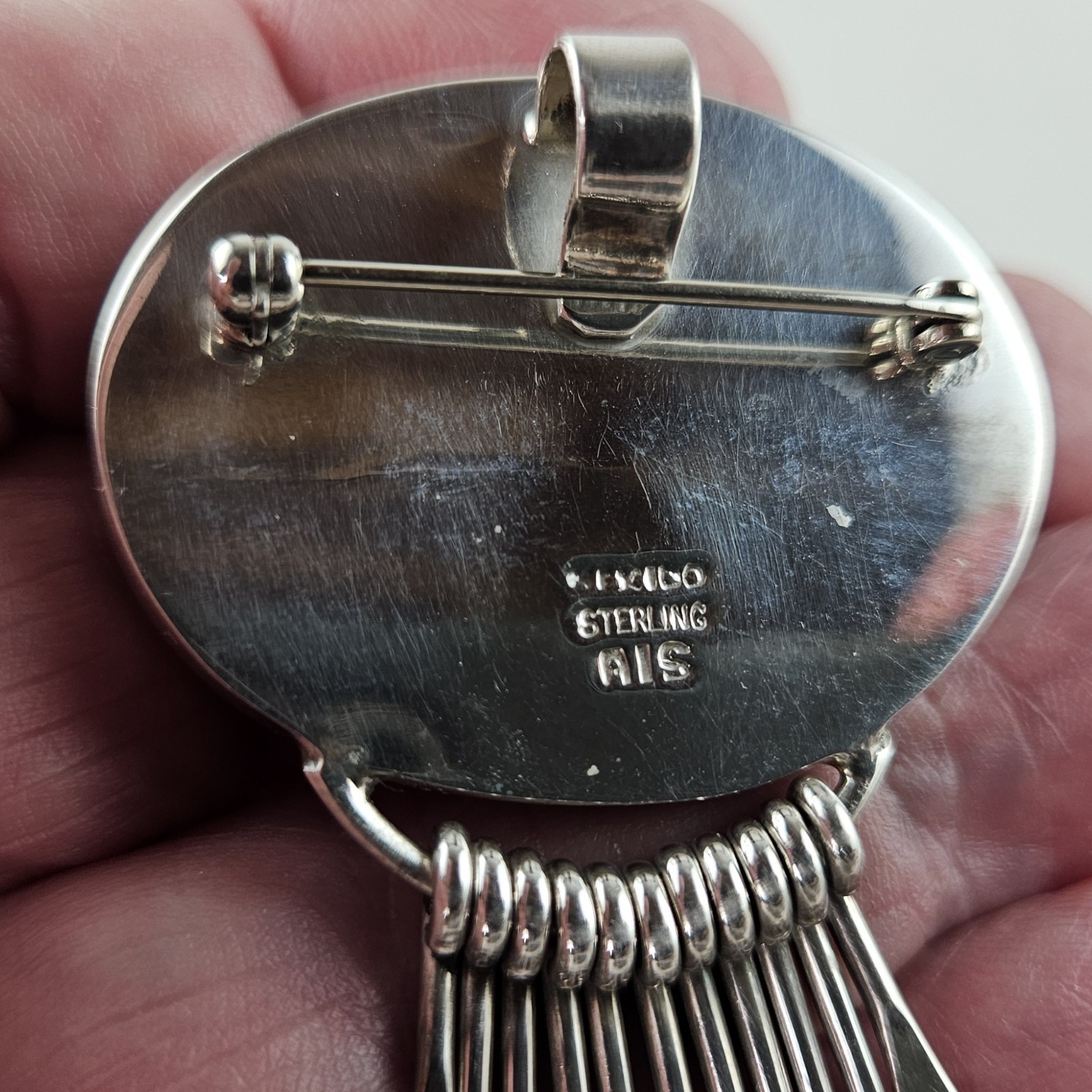 Sterling Silver Mexico AIS Brooch Pendant with Carnelian Stone 30.0g [8988]