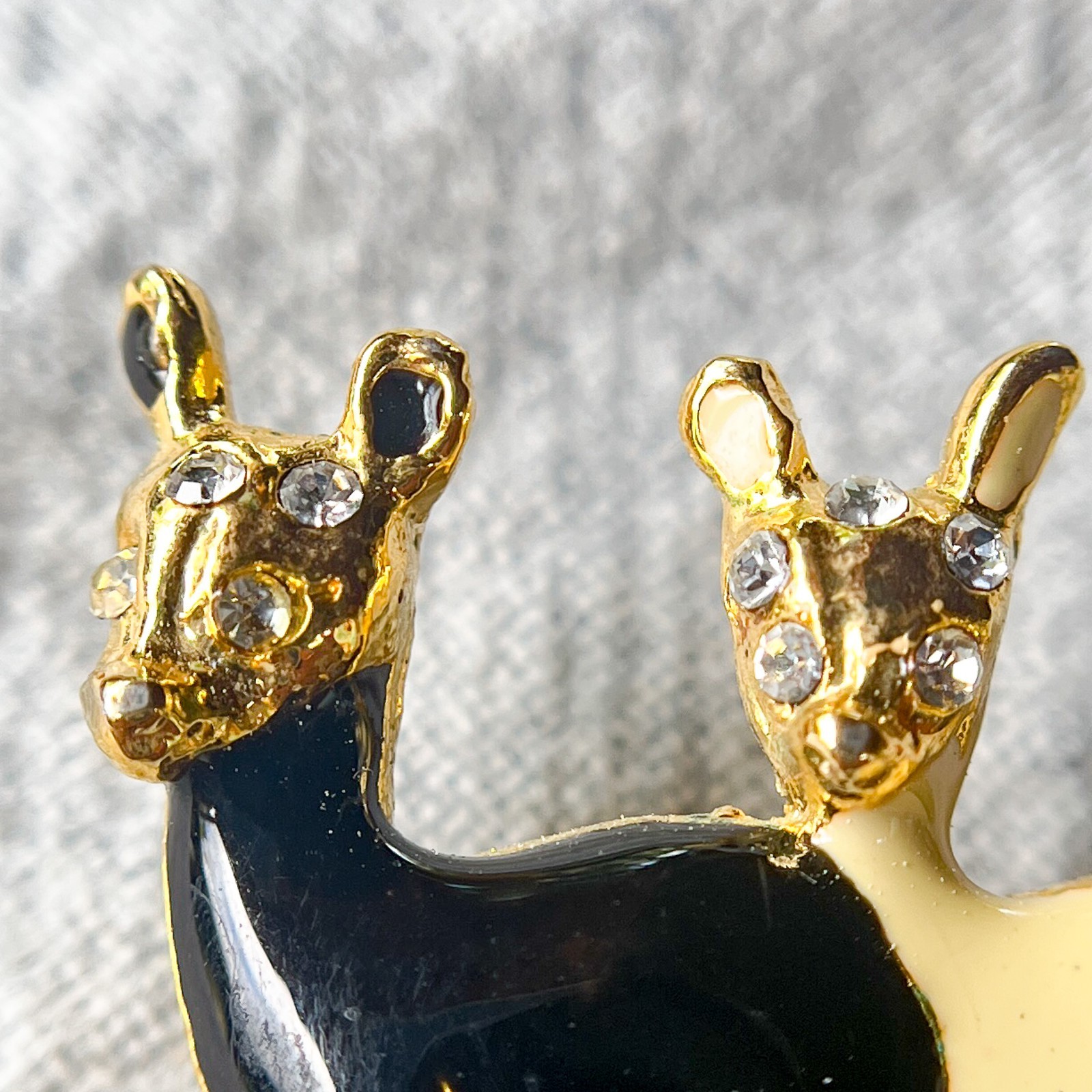 Ebony & Ivory Enamel Deer Brooch Rhinestone Gold Tone Animal Pin Costume Jewelry