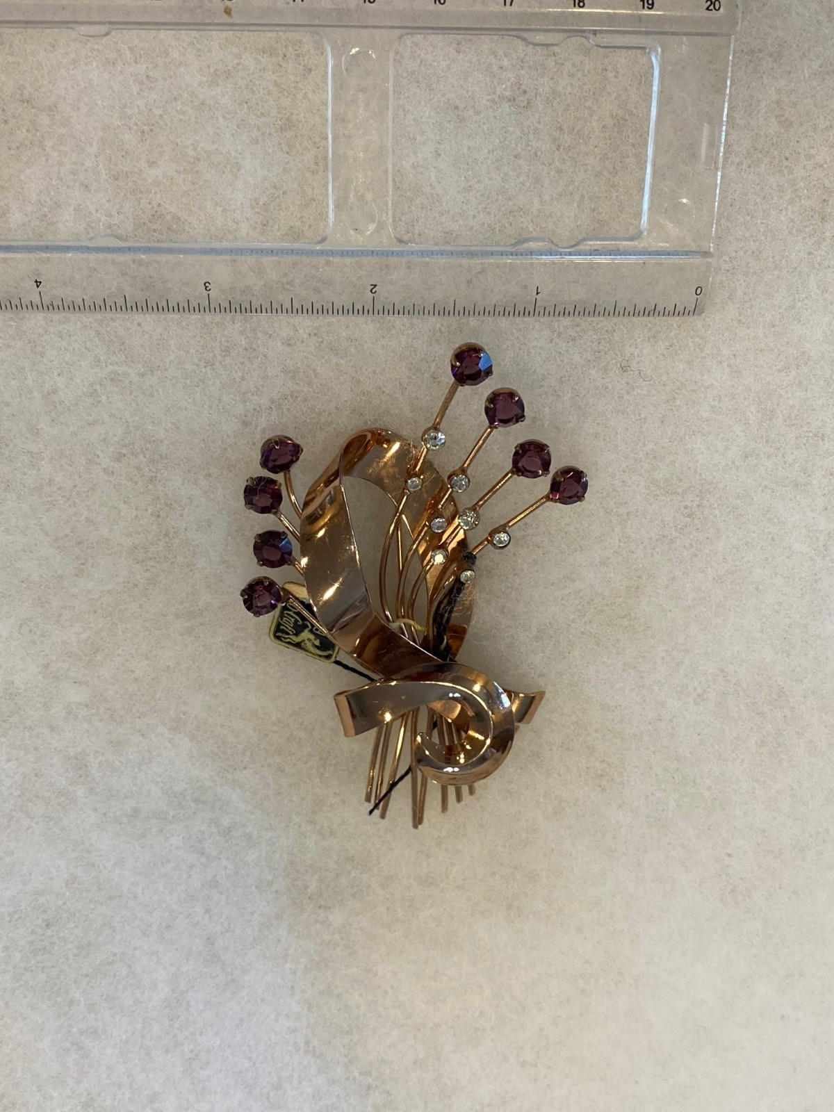 Vintage Sterling Coro Craft Pegasus Purple & White Spray Pin with Tag 4 In. Long