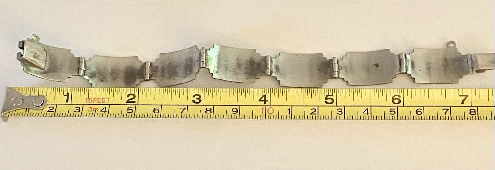 Antique Handmade Silver 925 Guatemala Geometric Link Bangle Bracelet