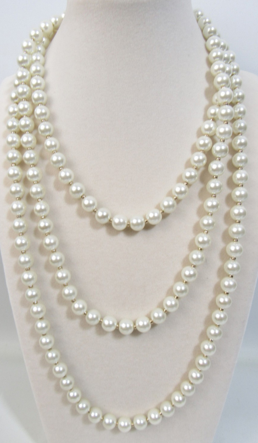 ANNE KLEIN Off White Faux Pearl And Gold Bead Necklace Lion Tag 60″