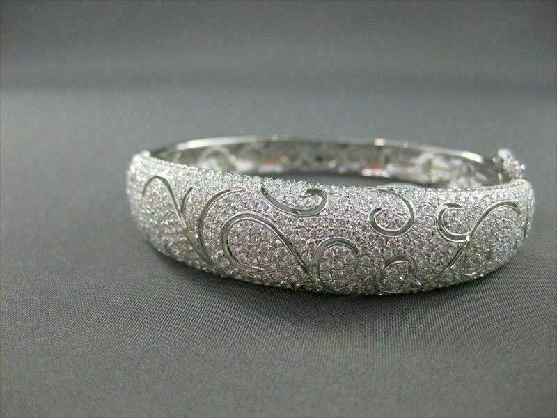 ANTIQUE WIDE 4.89CT DIAMOND 18KT W GOLD BANGLE BRACELET F VS/VVS AMAZING#G00109