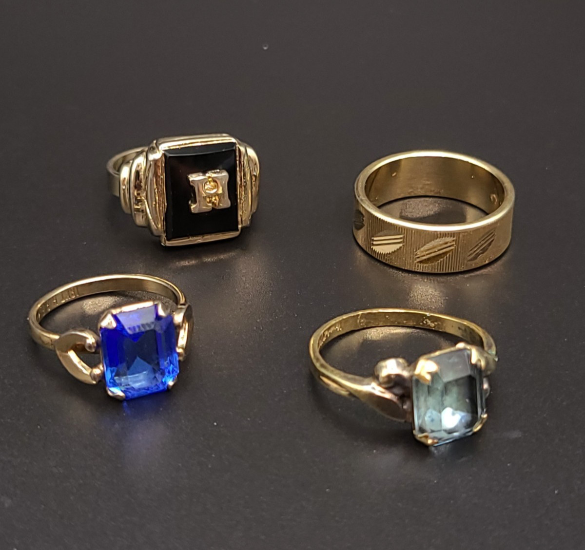 Vintage Gold Electroplate Uncas Cocktail Ring Lot Glass Stone Sz 4.75-7