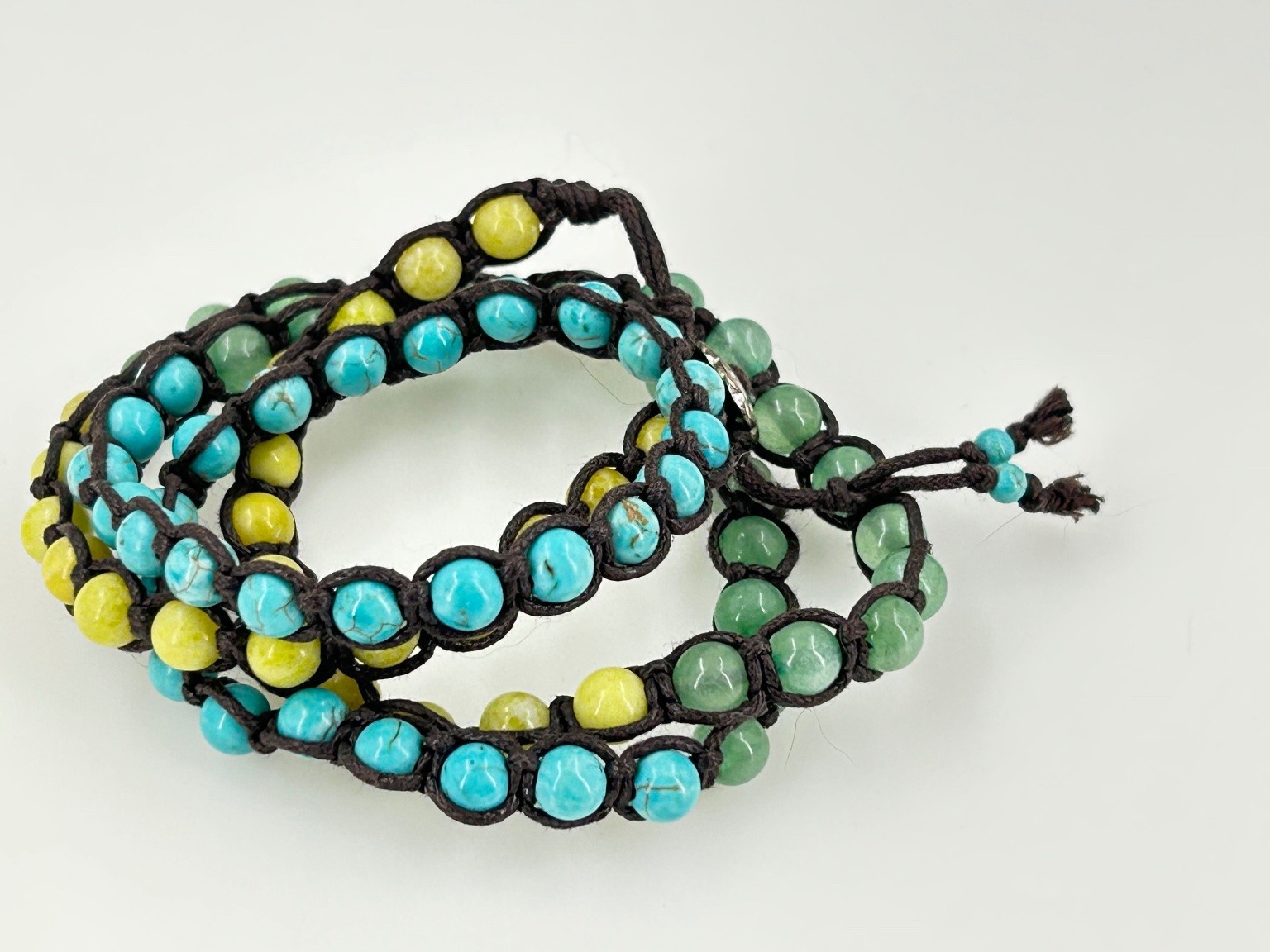 Handcrafted Multi-Strand Beaded Wrap Bracelet Turquoise Yellow Green