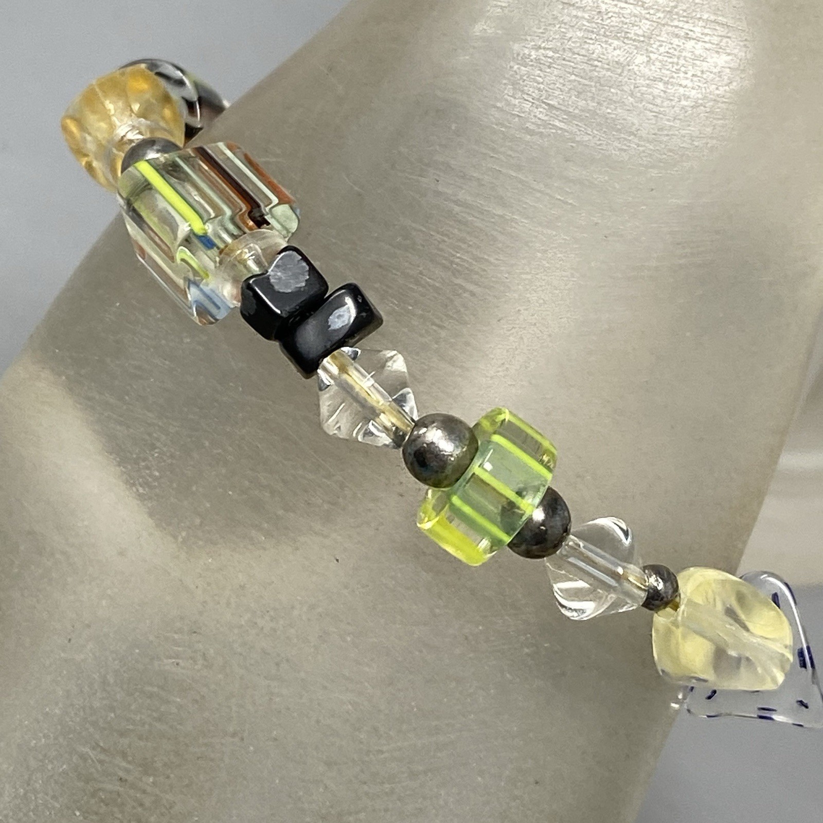 Cane Glass Bead Bracelet Multicolor Geometric Stone Crystal Stretch Fused 6.5″