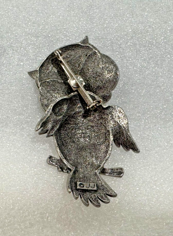 Lot of 4 Vtg Owl Bird Pins Brooches Rhinestones Mixed Metals Articulated Jonette