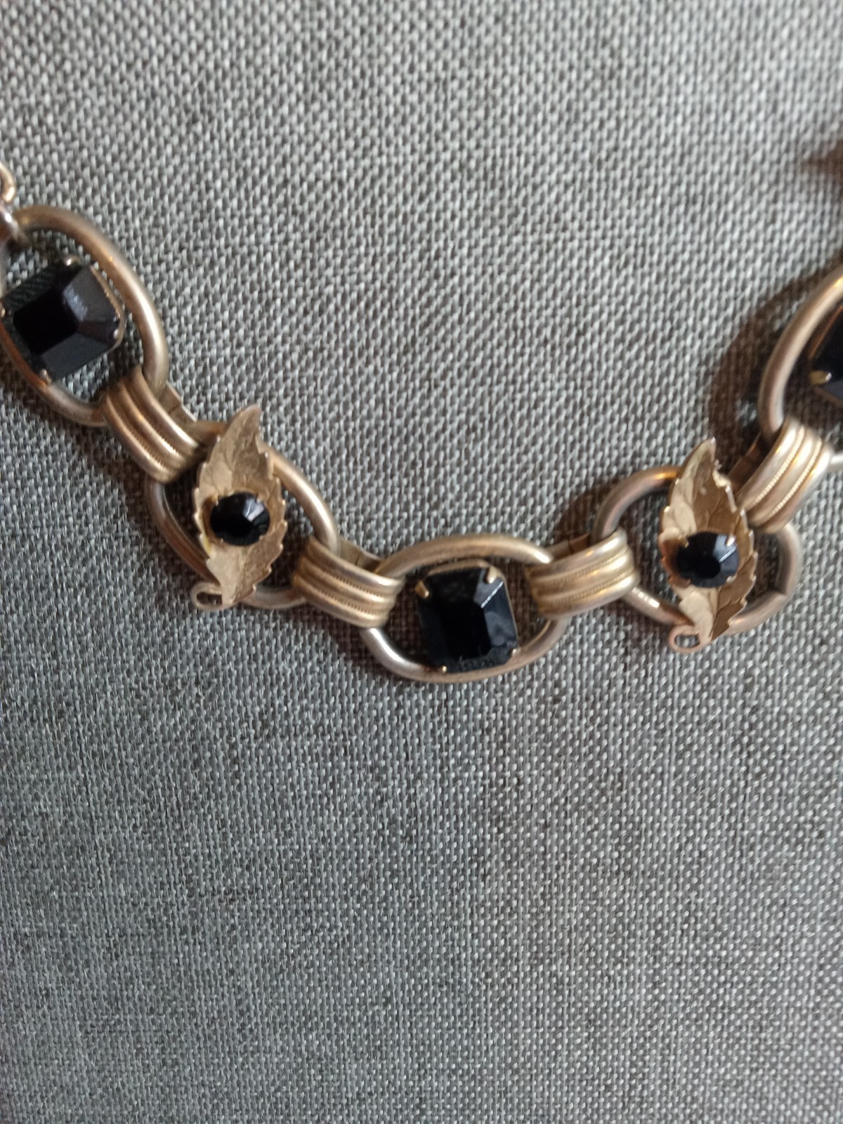 Vintage Mid Century Gold Tone Black Lucite Bead Necklace Classic Statement Wear