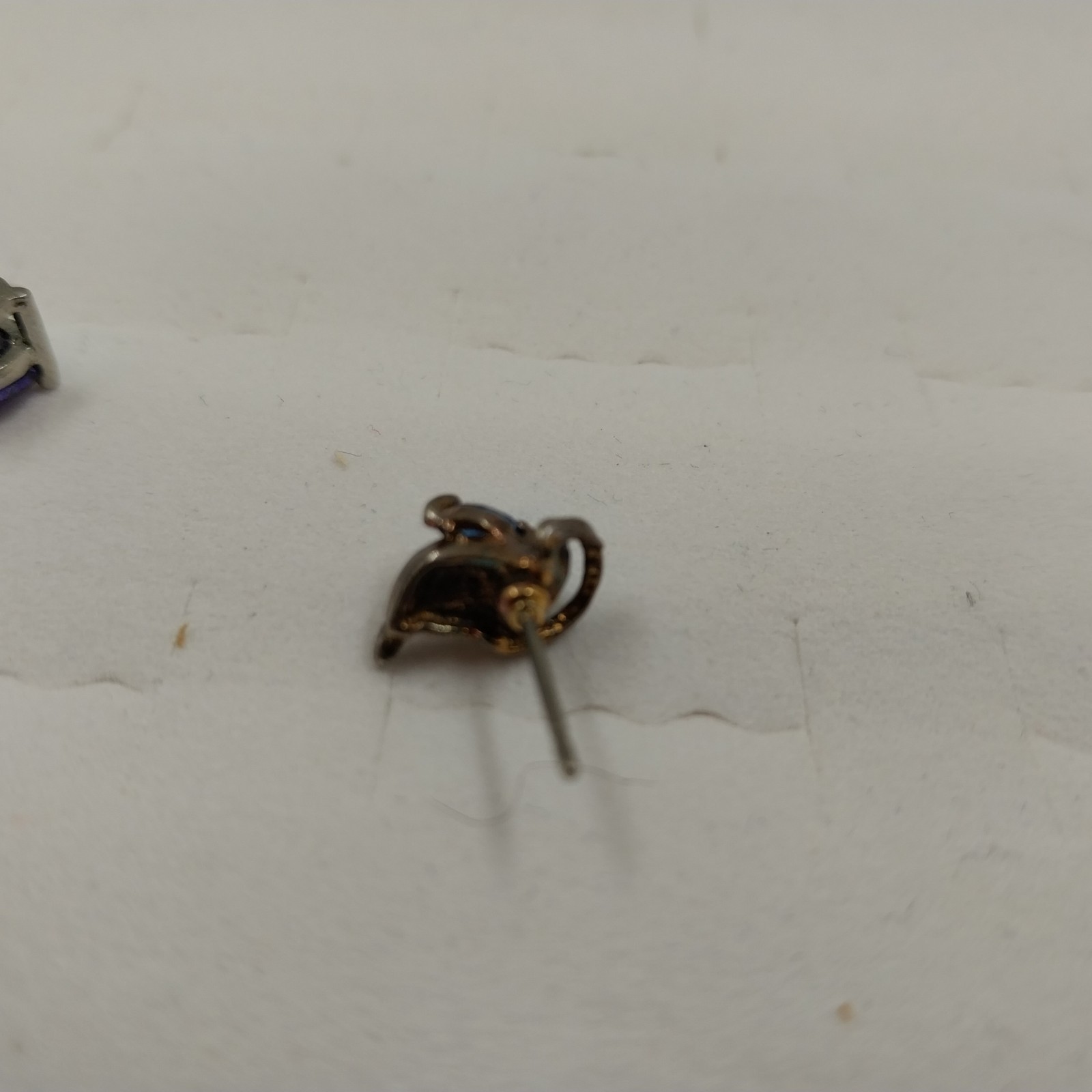 Set of 2 Pair Stud Earrings Silver Tone Purple Rhinestone and Blue Rhinestone