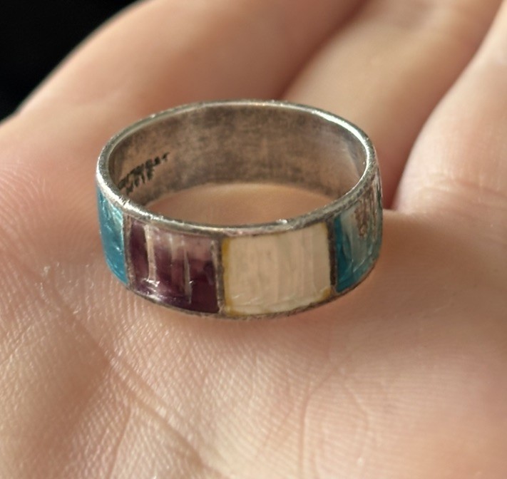 SIAM 925 Sterling Silver Vintage Blue Purple Enamel Band Ring Sz 7 Native