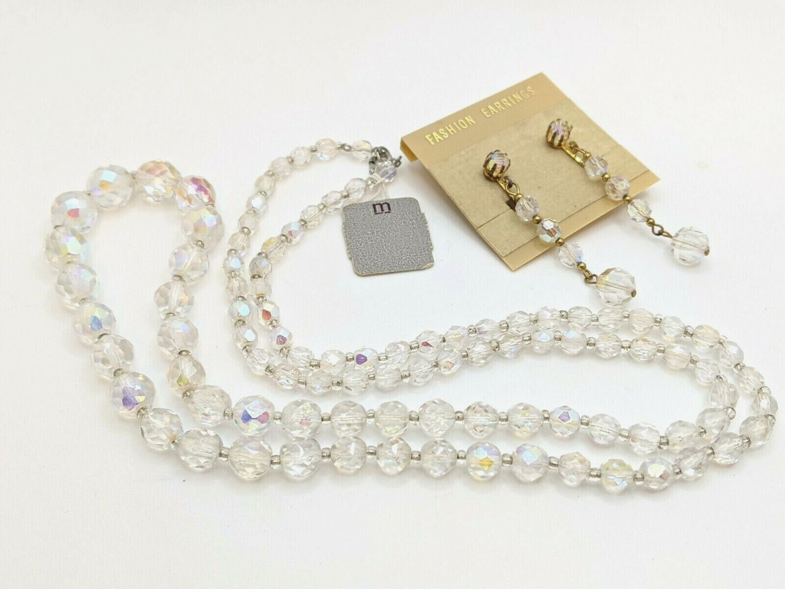 Vintage Necklace & Earrings May Co Original Tags AB Beads Original Box & Tags