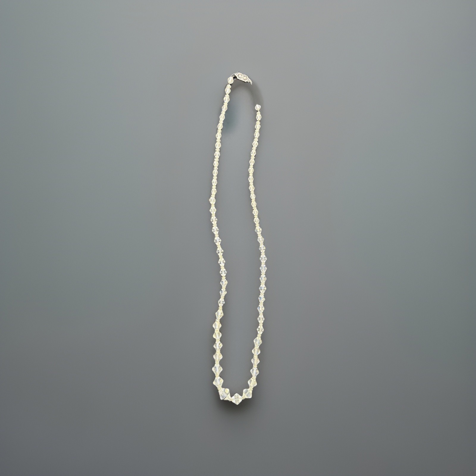 Vintage Clear Glass Crystal Prism/Faceted Bead Necklace String Fish Hook Clasp