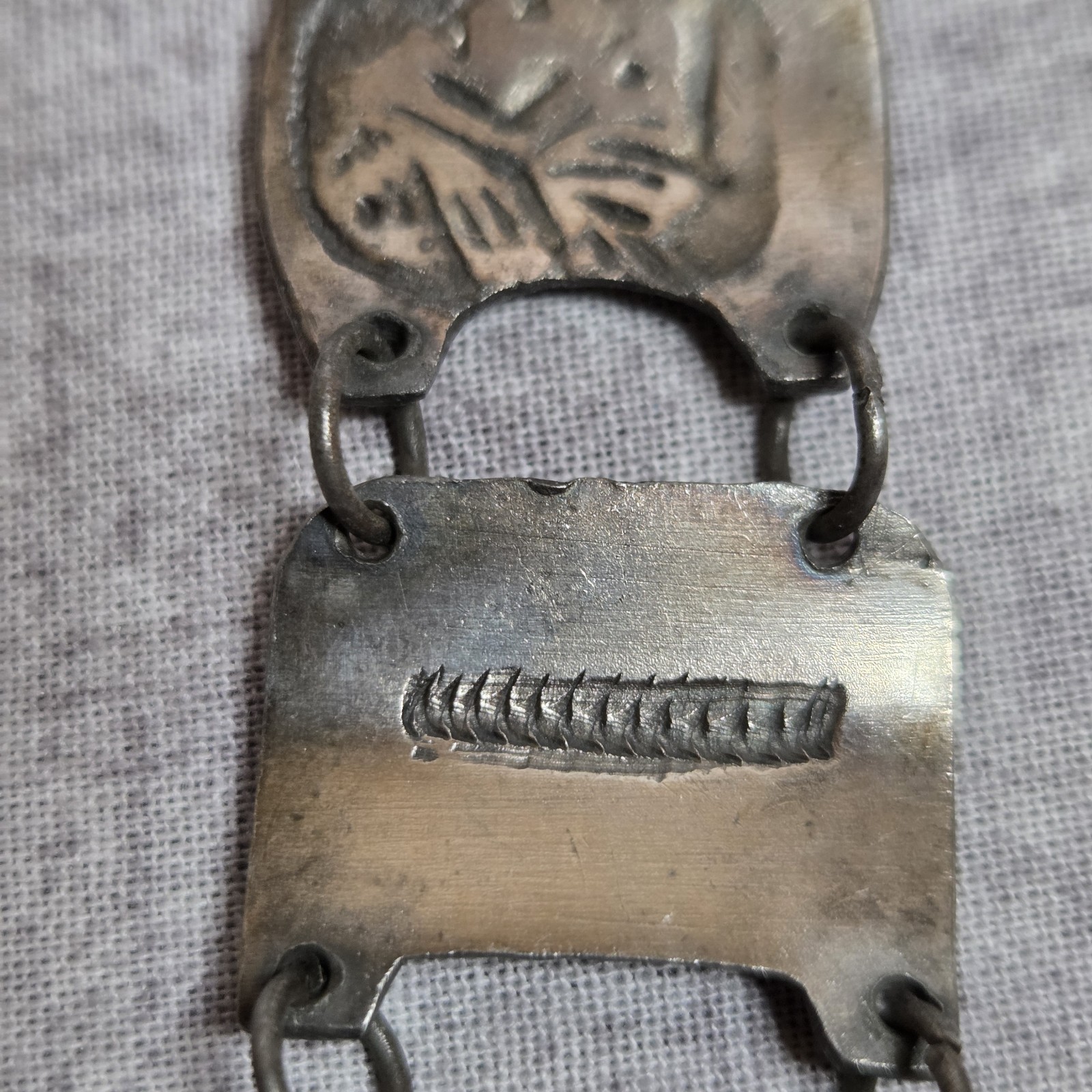 Vtg Mid Century C GENA Colombia 900 Silver Coin Panel Storyteller Bracelet 44g