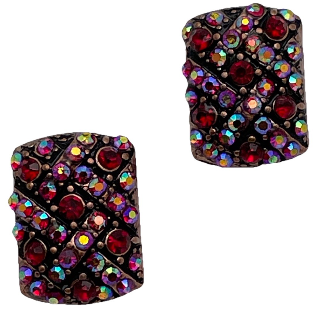 Red AB Crystal Rhinestone Earrings Vintage look 50s 60s Large Sparkly Cluster